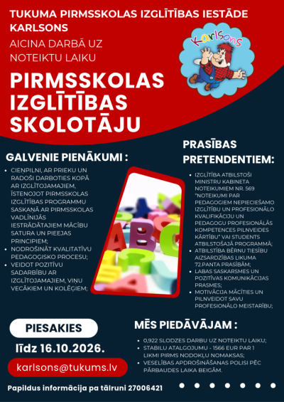 VAKANCE PIRMSSKOLA kARLSONS